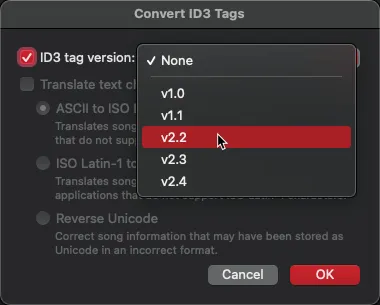 iTunes new version ID3 dialog