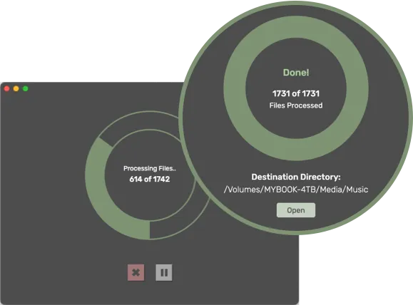 Results screen showing processing progress